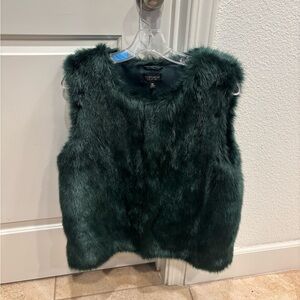 Topshop Dark Green Faux Fur Vest Size 10
